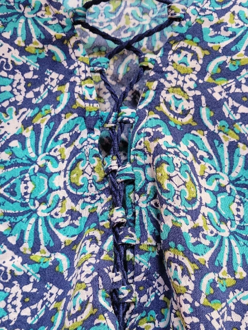 La Blanca Tuvalu Tapa Long-Sleeve Tassel Tunic Coverup Size Medium Viscose